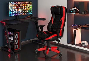 Игровое кресло CHAIRJET GAME 22 с регулируемыми подлокотниками и синхромеханизмом, экокожа, черный/красный